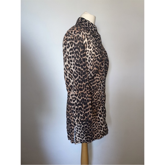 GANNI leopard print 100% organic cotton mini shirt dress size UK 4 - Picture 2 of 6
